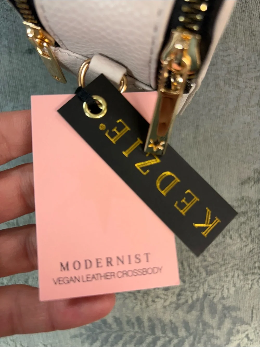 Kedzie Light Blush Pebbled Vegan Leather Crossbody with Gold Logo